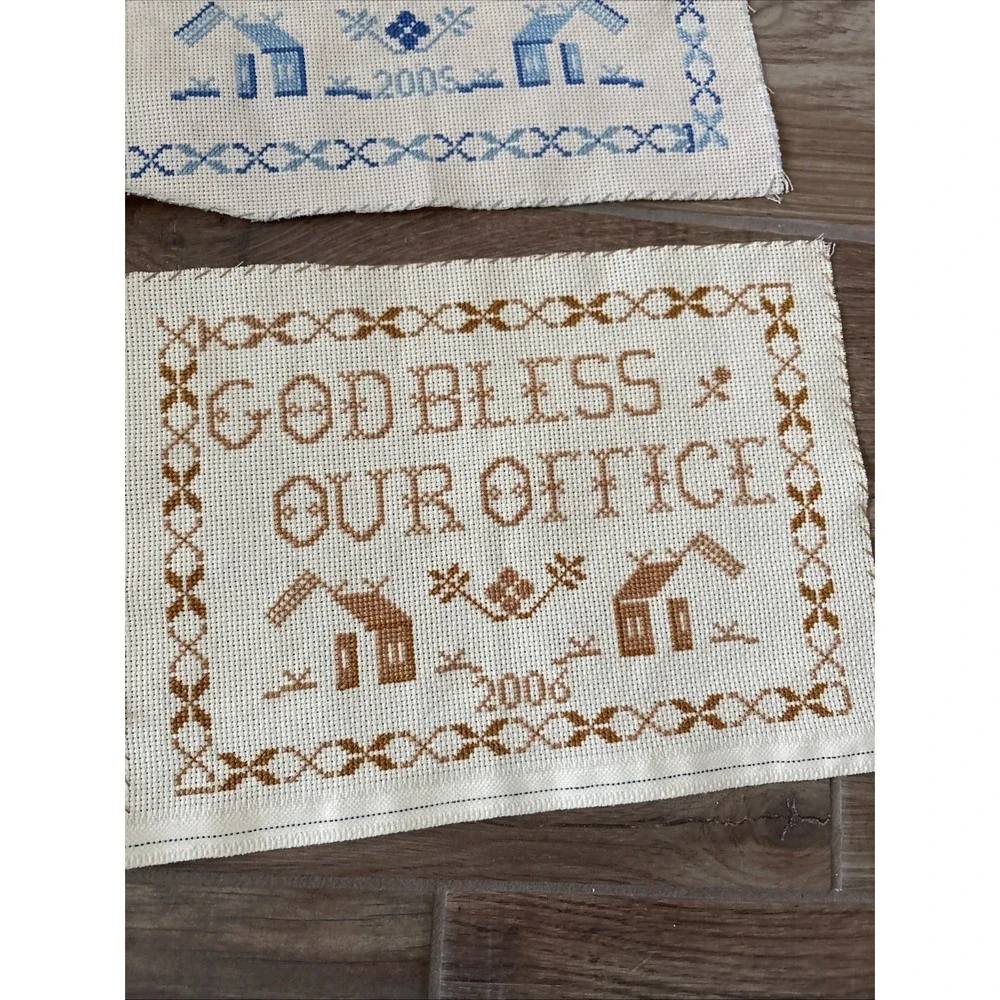 Lot‎ Of 3 Antique cross stitch samplers God Bless Our Home/office Homemade